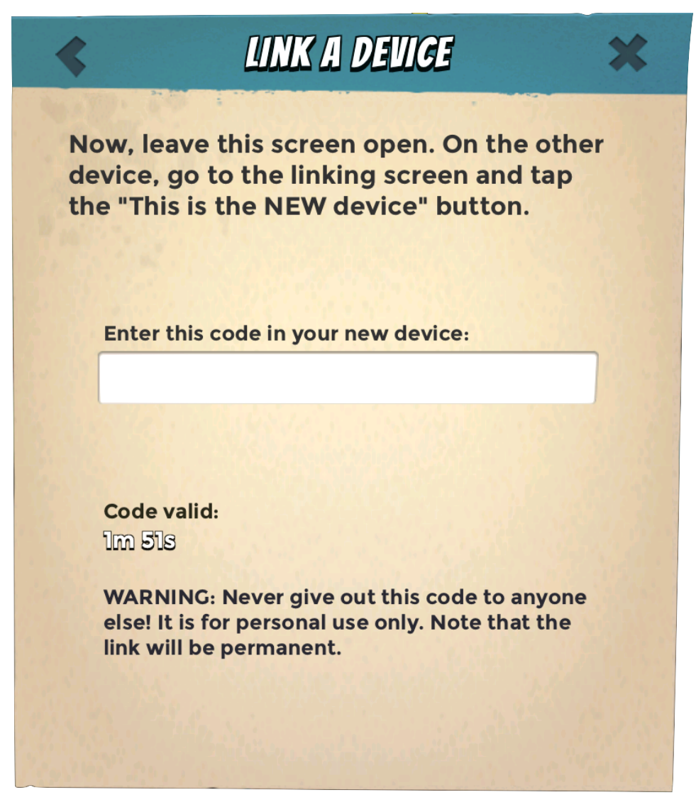 Boom Beach Account link device code