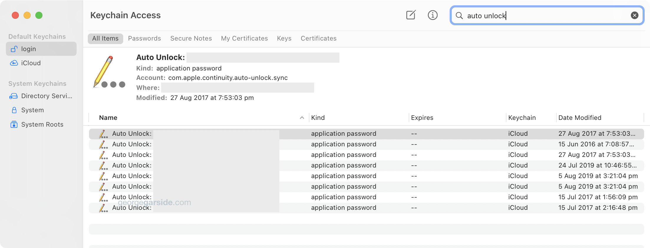 Keychain Access Auto Unlock items